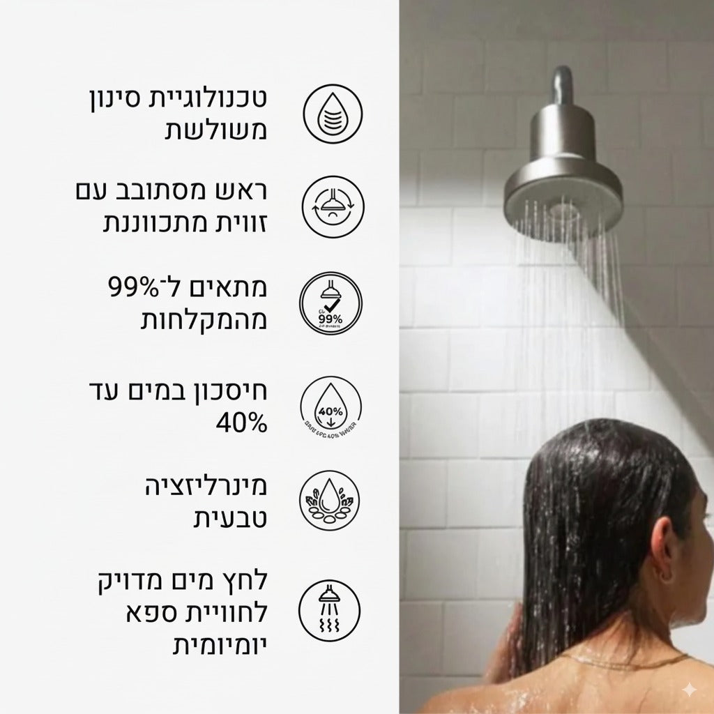 Claré - מסנן מים למקלחת | פילטר פרימיום לסינון מתכות כבדות ומינרליים לשיפור איכות המים
